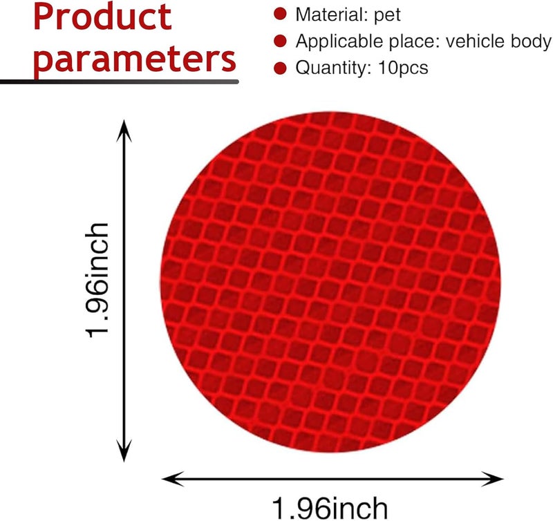 Arwrilt 10 PCS Round Safety Reflectors, High Visibility Reflective Power Adhesive Prism Stickers, 2" Weatherproof Diamond Grade Reflective Stickers for Cars, Trailers, Campers, RVs, Boats (Red) - Image 2